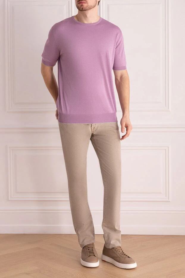 Cesare di Napoli man short sleeve jumper in silk and cotton pink for men buy with prices and photos 144743 - photo 2