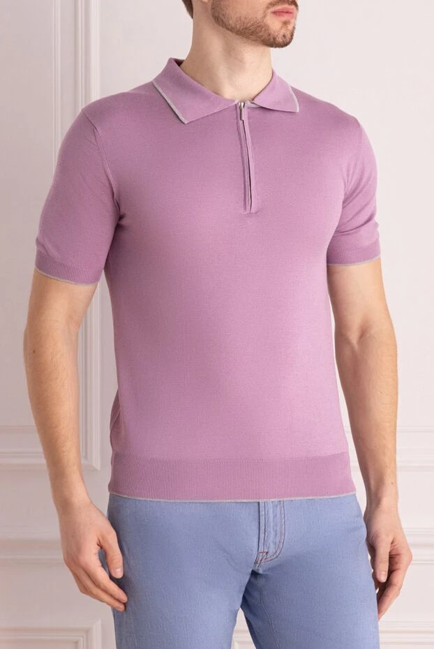 Cesare di Napoli pink polo shirt with contrast piping men's 195737 - photo 3