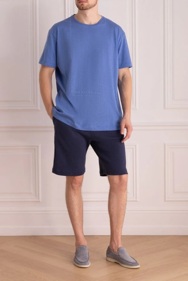 Orian blue cotton t-shirt with microperforation and loose fit 196932 - photo 2