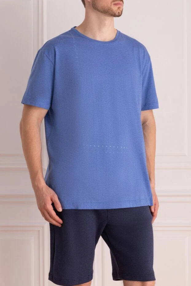 Orian blue cotton t-shirt with microperforation and loose fit 196932 - photo 3