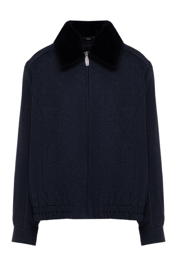 Men's blue cashmere and genuine leather jacket - photo 1