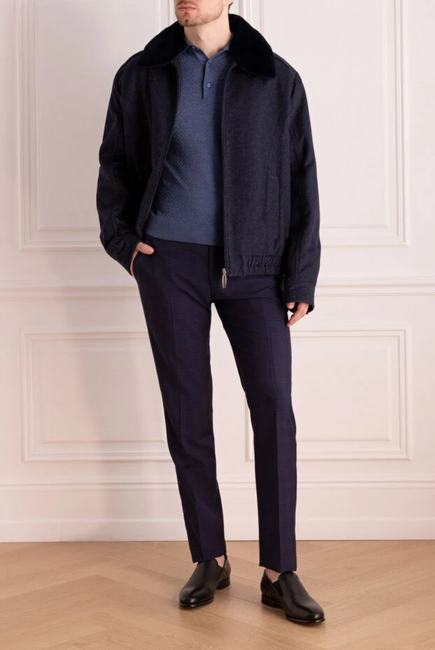 Men's blue cashmere and genuine leather jacket - photo 2