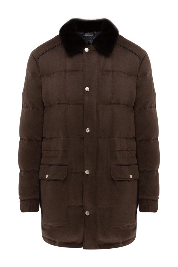 Пуховик мужской из кашемира коричневый - фото 1