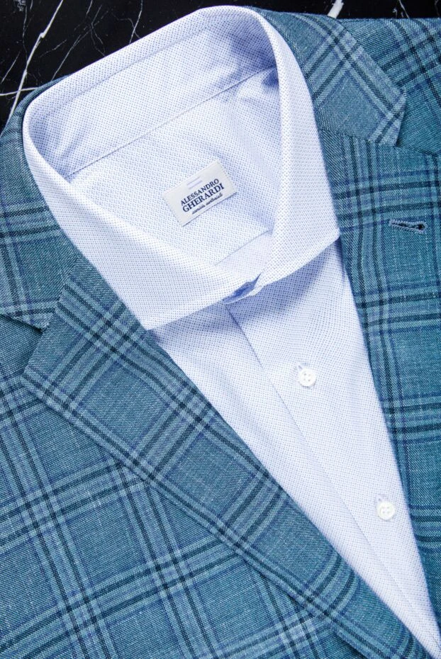 Мужская сорочка деловая белая с узором микроячейка - фото 2