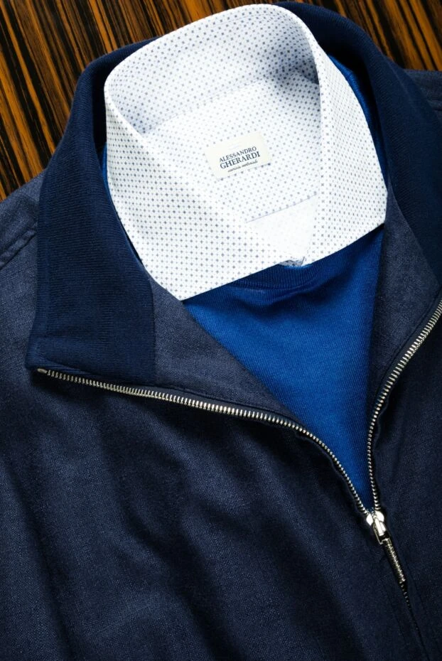 Мужская голубая хлопковая рубашка с узором - фото 2