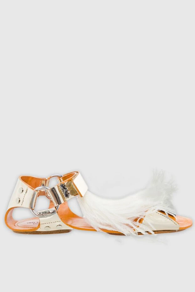 Giambattista Valli women's leather sandals with metal accessories and feathers, yellow 145111 - photo 1