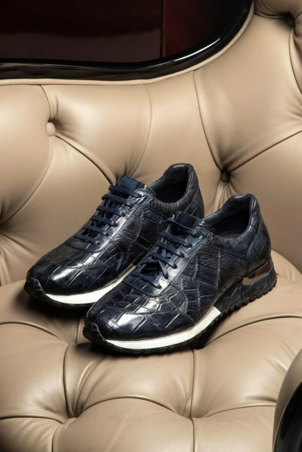 Cesare di Napoli мужские кроссовки из синей кожи крокодила на спортивной подошве 145116 - фото 2