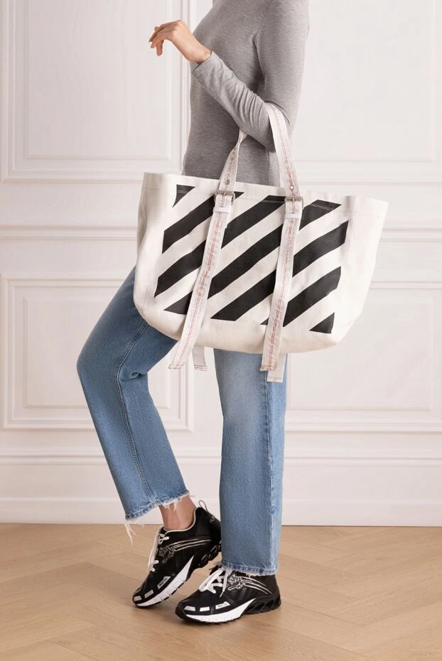 Off-White women's tote bag white and black linen 145118 - photo 2