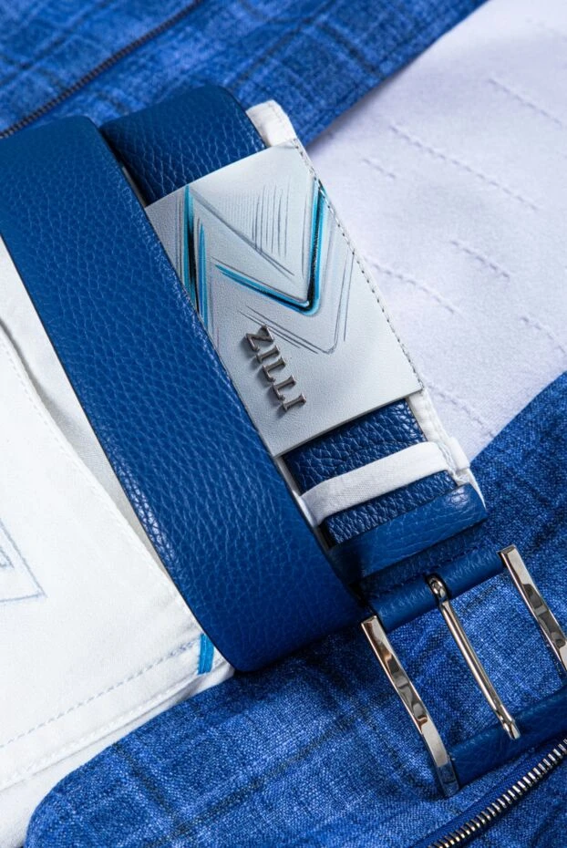 Ремінь шкіряний синій рельєфний чоловічий - фото 2