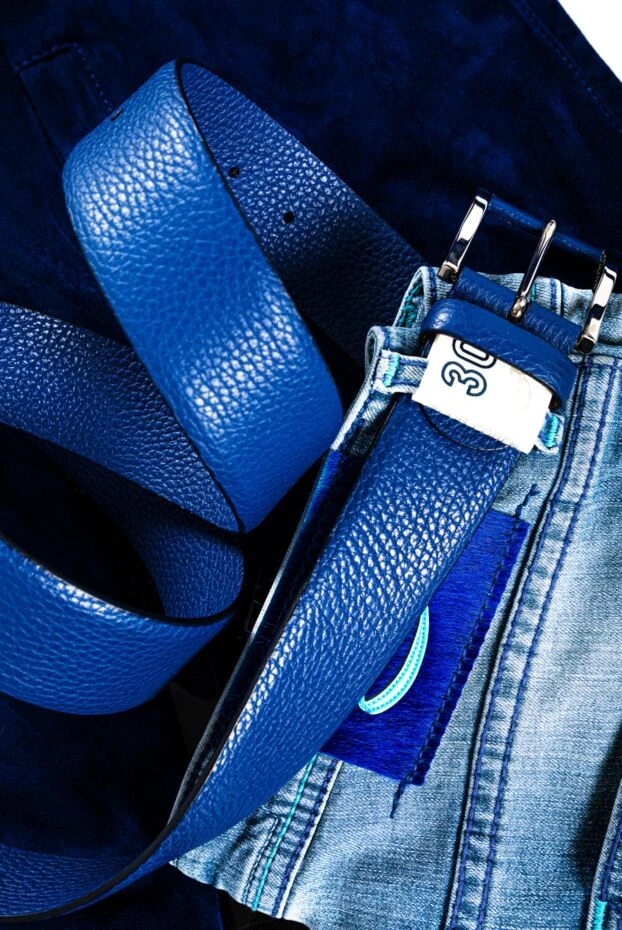 Cesare di Napoli embossed blue leather belt for men 145160 - photo 3