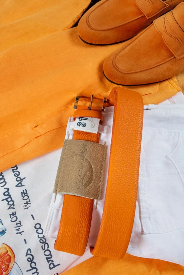 Ремінь шкіряний фактурний помаранчевий чоловічий - фото 2