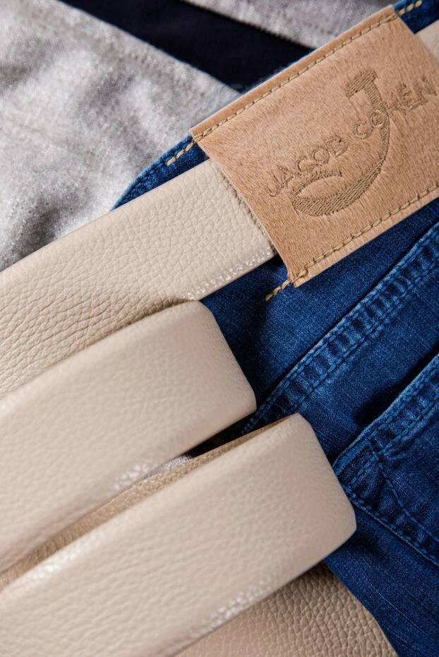 Cesare di Napoli textured beige leather belt for men 145176 - photo 3