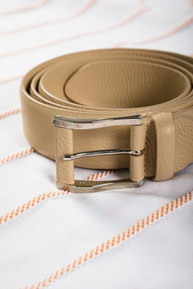 Textured beige leather belt for men - photo 2