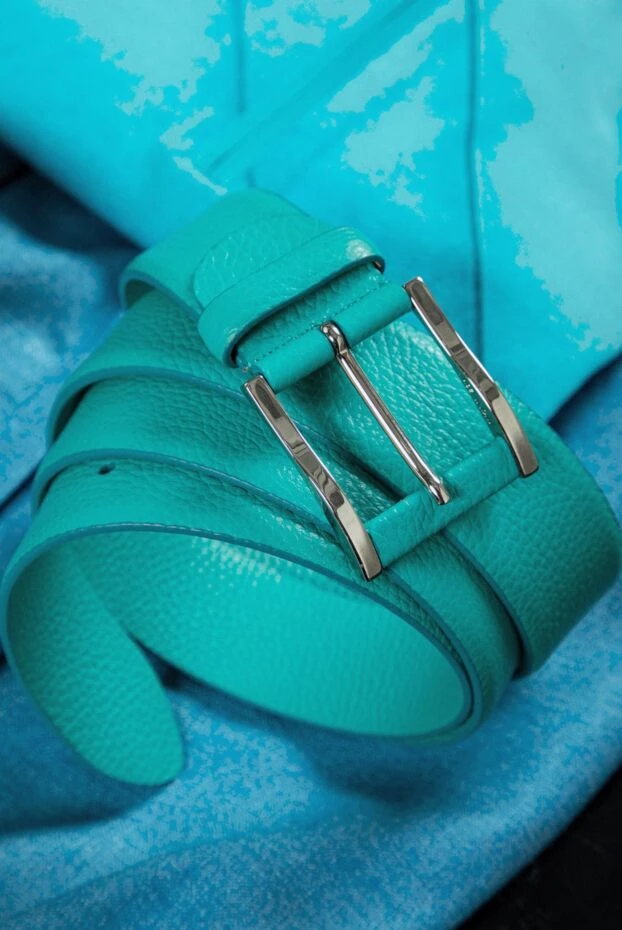 Ремень кожаный бирюзово-зеленый мужской - фото 2