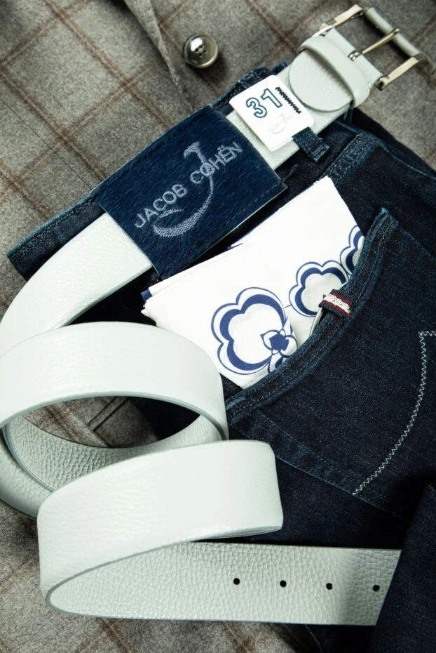 Ремень кожаный светло-серый мужской - фото 2