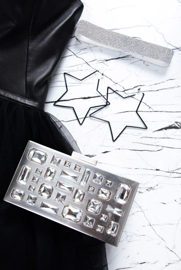 Annabella clutch bag for women gray decorated with large crystals 145206 - photo 2