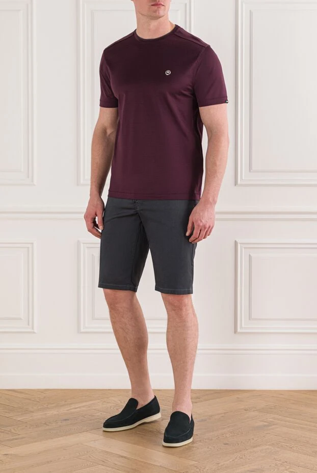 Голубые мужские брюки из хлопка и шелка прямого кроя на лето - фото 2