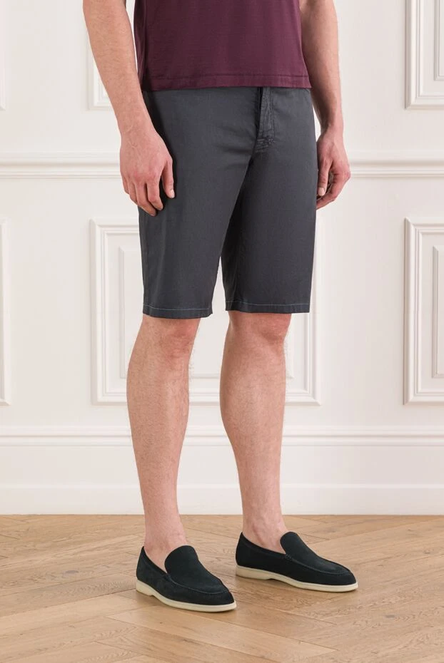 Cesare di Napoli голубые мужские брюки из хлопка и шелка прямого кроя на лето 146687 - фото 3