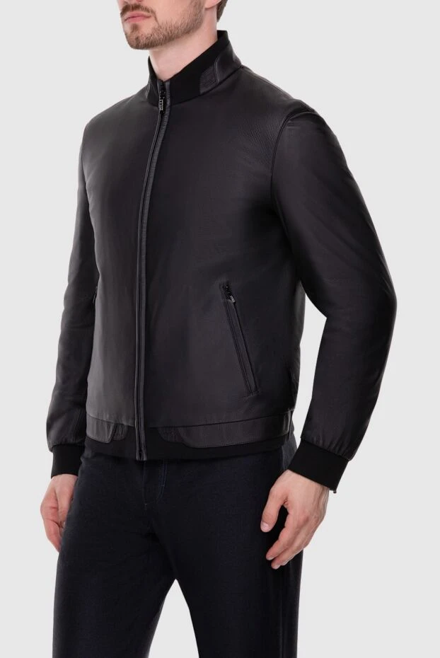 Zilli black genuine leather and alligator leather jacket for men 146693 - photo 3