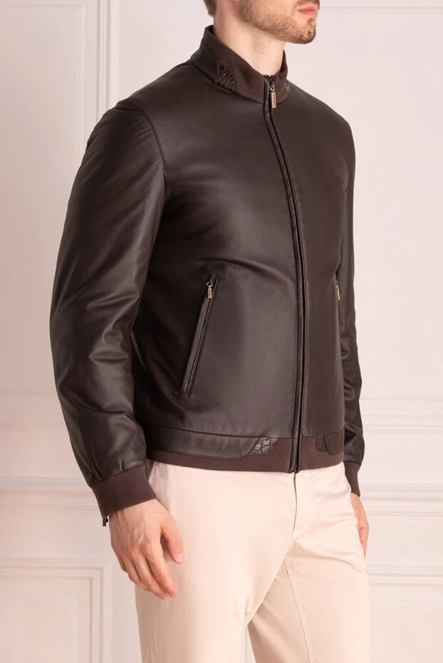 Zilli jacket made of genuine leather and alligator leather brown men's 146694 - photo 3
