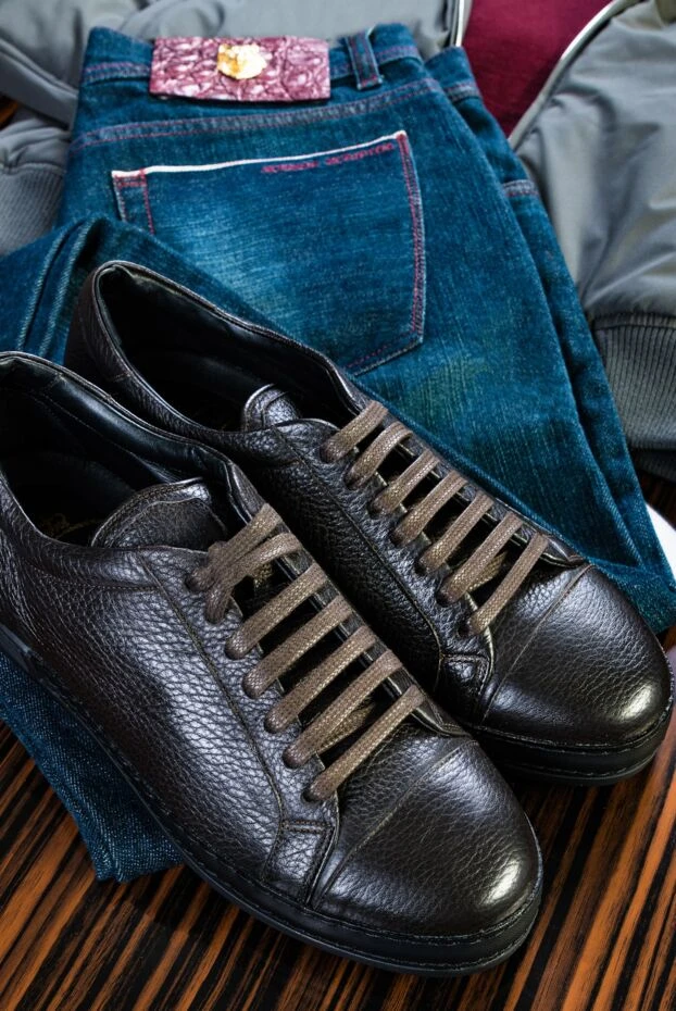 Снікери комбіновані чорні з телячої шкіри та шкіри крокодила - фото 2