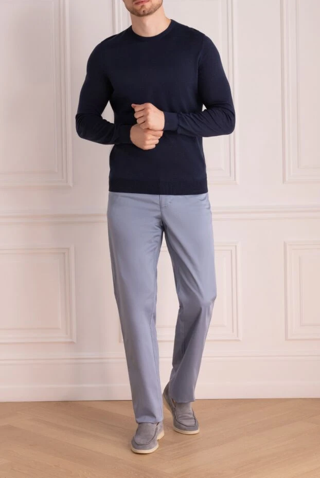 Bilancioni men's blue cotton jumper, thin, round neck 195785 - photo 2