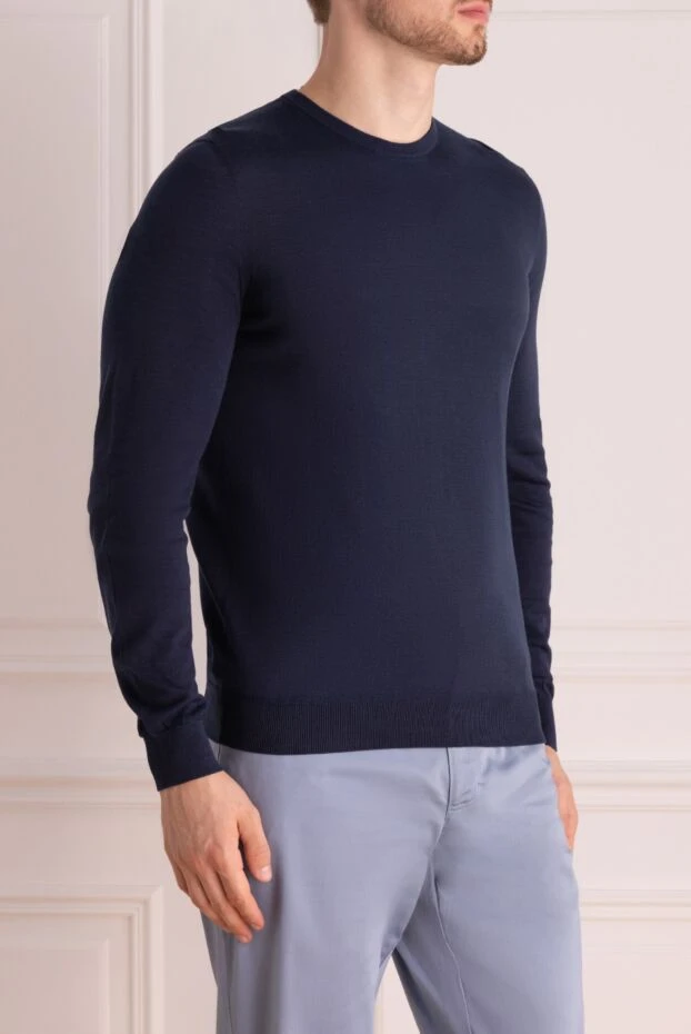 Bilancioni men's blue cotton jumper, thin, round neck 195785 - photo 3