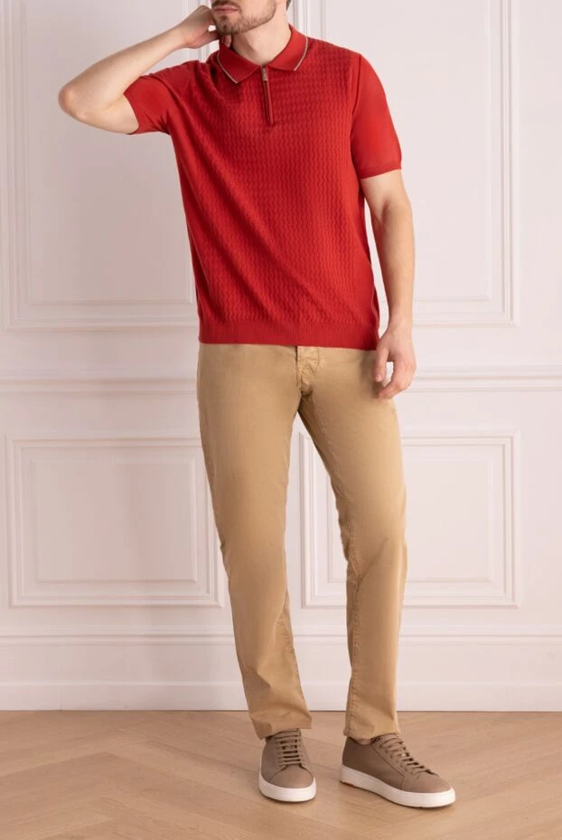 Bilancioni red cotton polo with textured front and contrast collar trim 196541 - photo 3