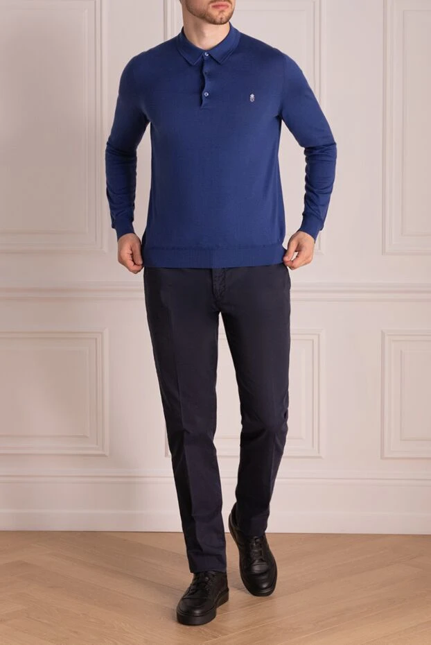 Bilancioni man long-sleeve polo in silk and cotton blue for men buy with prices and photos 146787 - photo 2