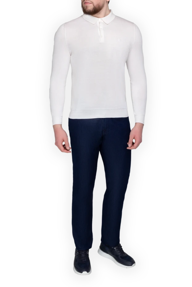 Bilancioni man long sleeve polo in silk and cotton white for men 146801 - photo 2