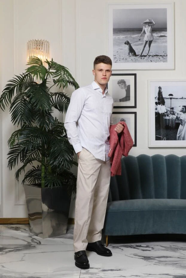 Bilancioni чоловічі штани бавовняні бежеві з класичними стрілками 146823 - фото 2