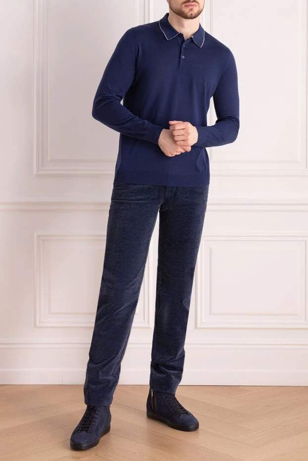 Bilancioni man long sleeve polo in silk and cashmere blue for men buy with prices and photos 146854 - photo 2