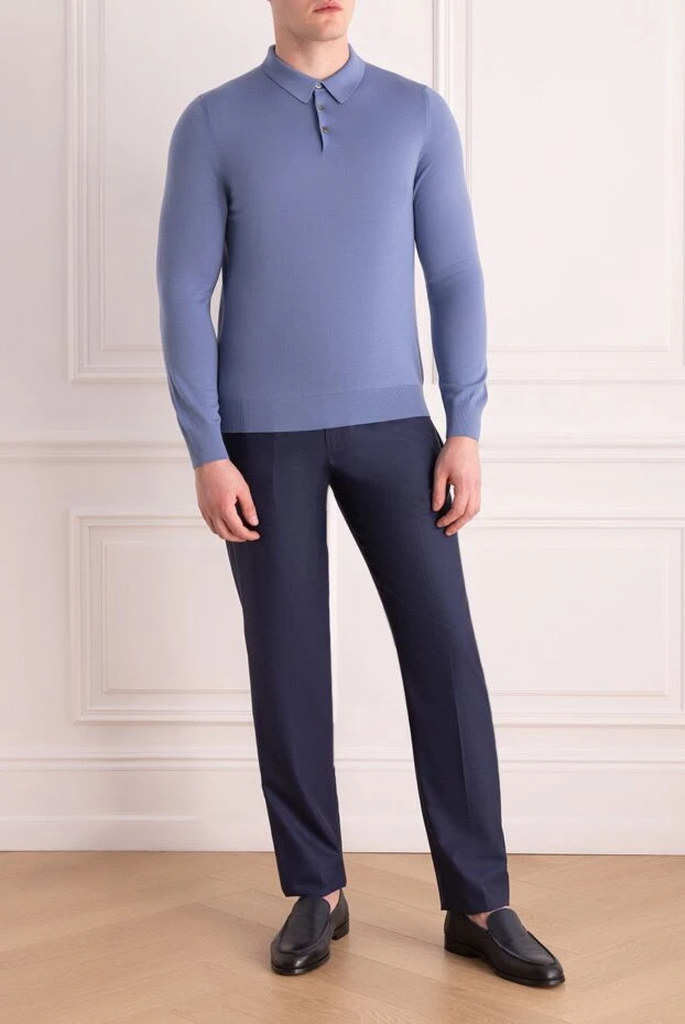 Bilancioni man blue wool long sleeve polo for men 146858 - photo 2