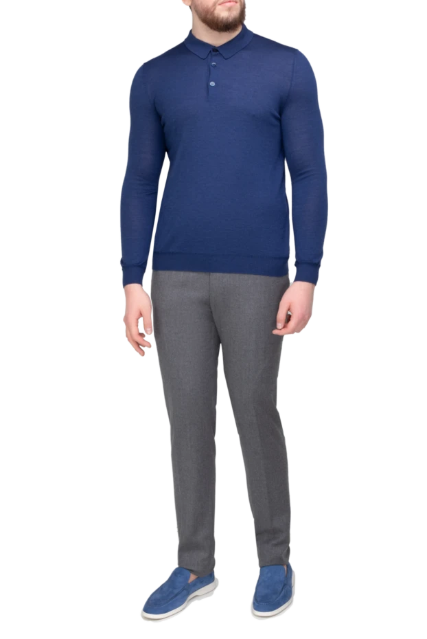 Bilancioni man long sleeve polo in silk, cashmere and wool blue for men buy with prices and photos 146861 - photo 2