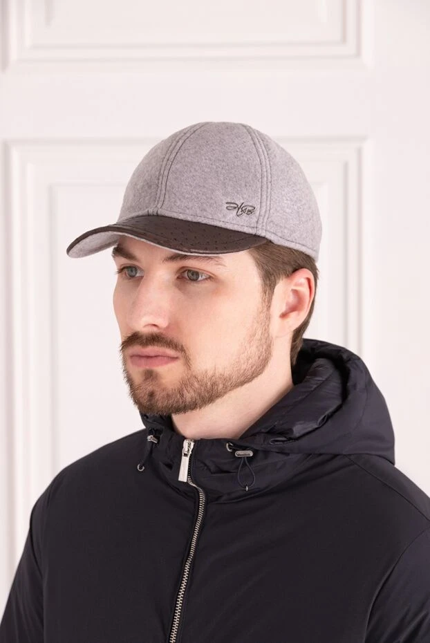 Hettabretz man cap made of cashmere and genuine leather gray for men buy with prices and photos 146952 - photo 2