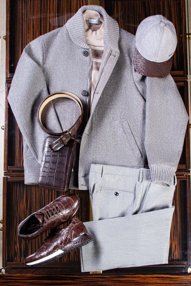 Hettabretz кепка из кашемира и натуральной кожи серая мужская 146952 - фото 2