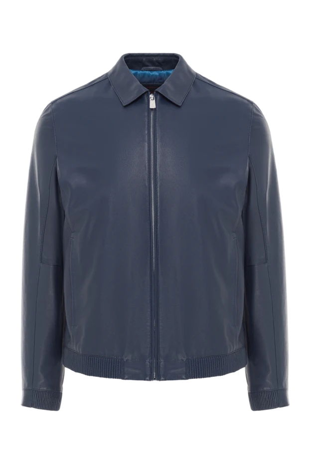 Torras mens classic blue leather jacket with turn-down collar 147011 - photo 1