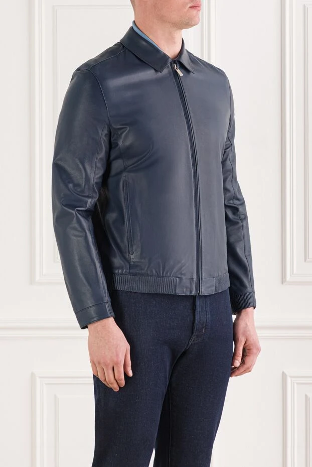 Torras mens classic blue leather jacket with turn-down collar 147011 - photo 3