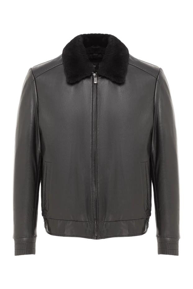 Torras mens black leather jacket with turn-down fur collar 147013 - photo 1