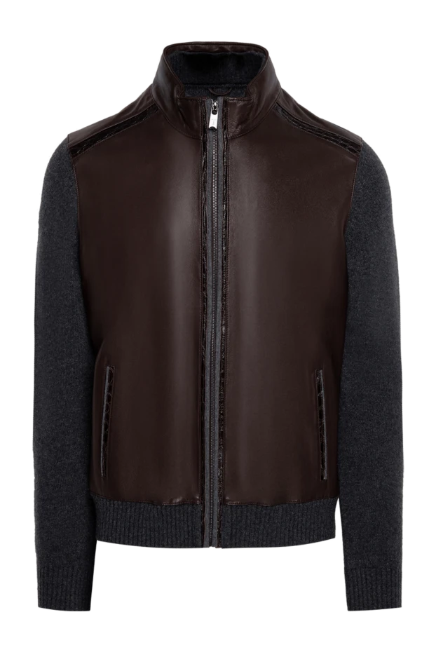 Torras man men's cardigan made of genuine leather and cashmere, brown 147015 - photo 1