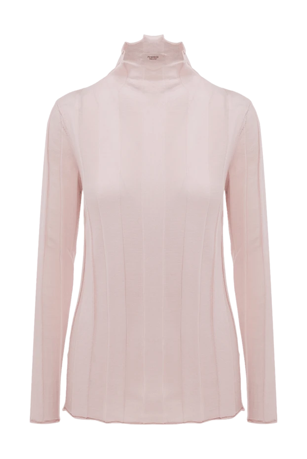 Pink wool womens turtleneck with wide stripes