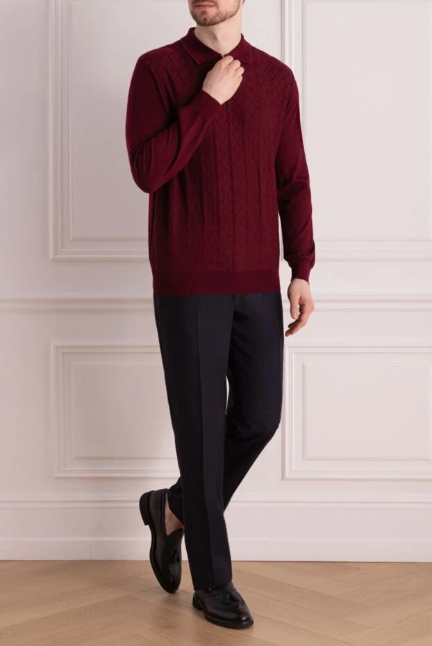 Cesare di Napoli man long sleeve polo in silk and cashmere burgundy for men buy with prices and photos 147203 - photo 2
