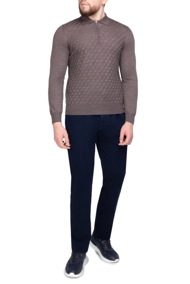 Cesare di Napoli man long-sleeved wool and cashmere polo shirt blue for men 148029 - photo 2