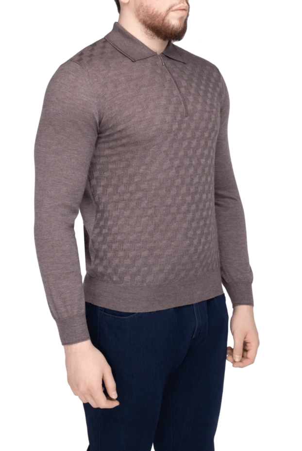 Cesare di Napoli man long-sleeved wool and cashmere polo shirt blue for men 148029 - photo 3