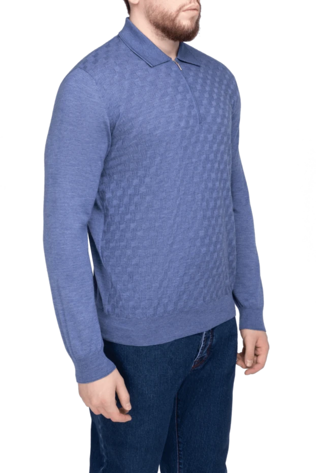 Cesare di Napoli man long-sleeved wool and cashmere polo shirt blue for men 148029 - photo 3