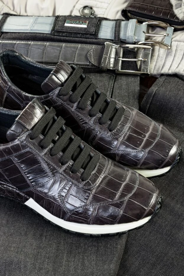 Cesare di Napoli кроссовки из глянцевой кожи крокодила шоколадного оттенка 147265 - фото 2