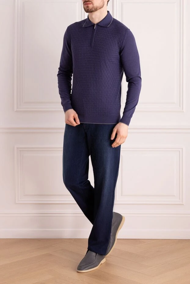 Cesare di Napoli man long sleeve polo in silk and cashmere blue for men buy with prices and photos 147338 - photo 2
