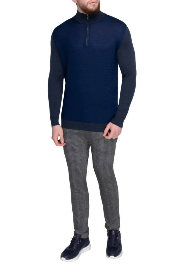 Cesare di Napoli man long-sleeved wool and cashmere polo shirt blue for men 148029 - photo 2