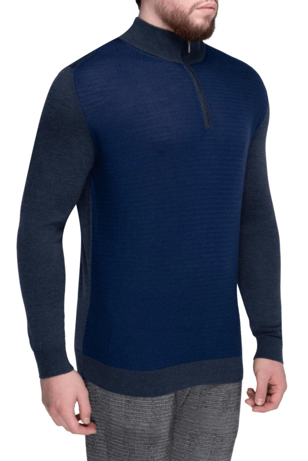 Cesare di Napoli man long-sleeved wool and cashmere polo shirt blue for men 148029 - photo 3