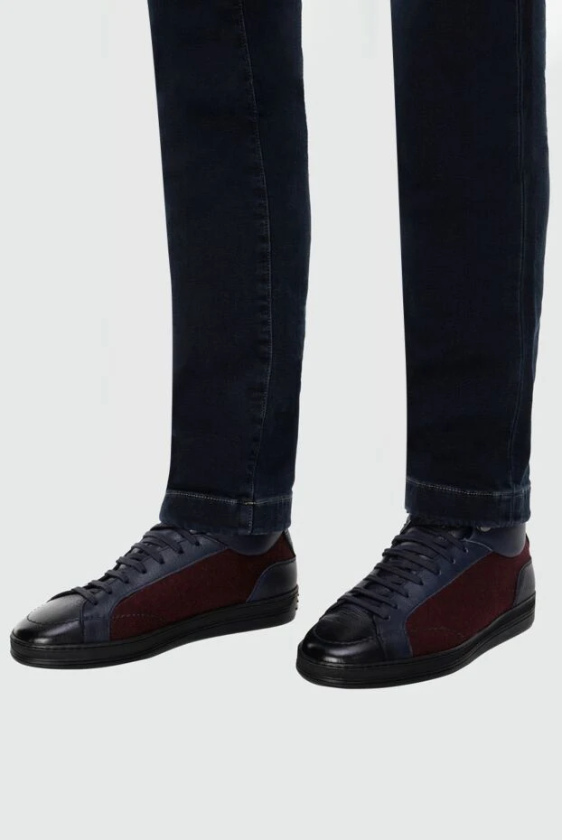 Doucal`s man sneakers in leather and textile blue for men buy with prices and photos 147432 - photo 1